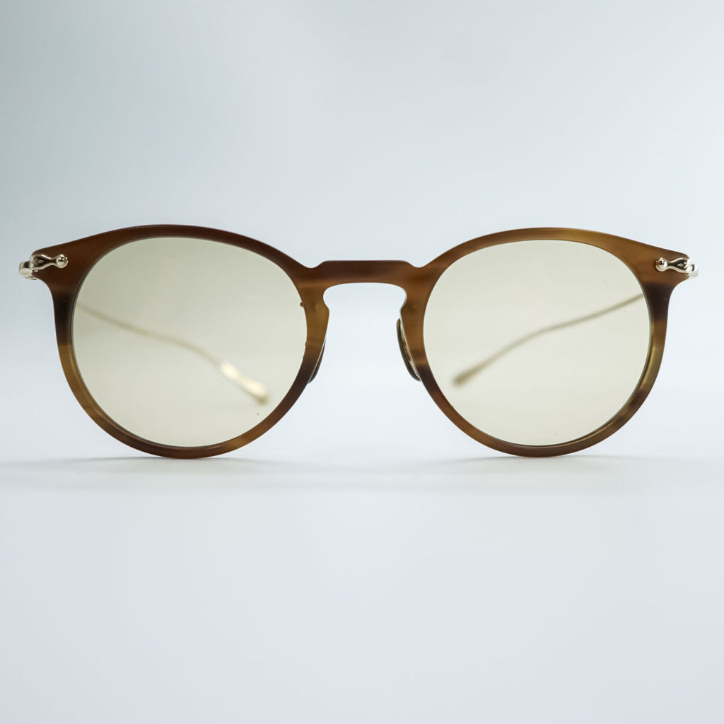 Oliver Peoples OP-505 Round Boston Sunglasses Brown Tortoise Filigree Metal Temples