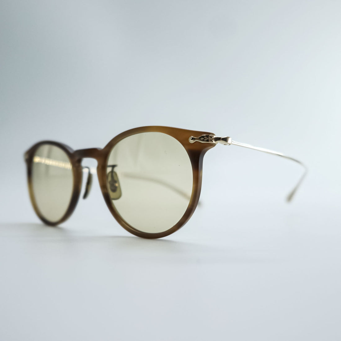 Oliver Peoples OP-505 Round Boston Sunglasses Brown Tortoise Filigree Metal Temples