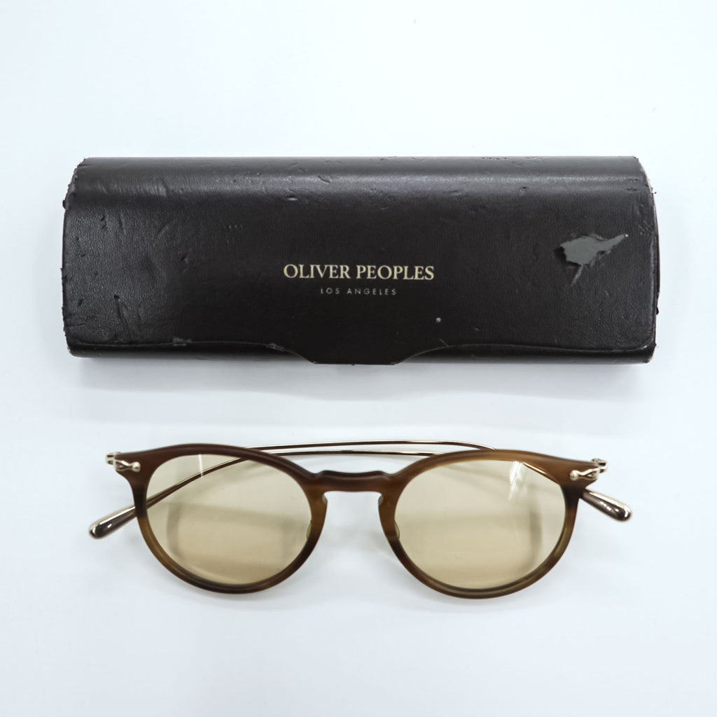 Oliver Peoples OP-505 Round Boston Sunglasses Brown Tortoise Filigree Metal Temples