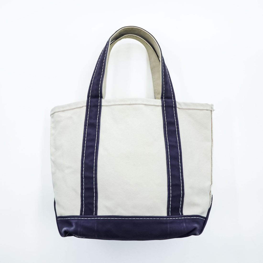 Vintage 90s 00s L.L.Bean Boat and Tote Small Natural Navy Canvas Bag Made in USA