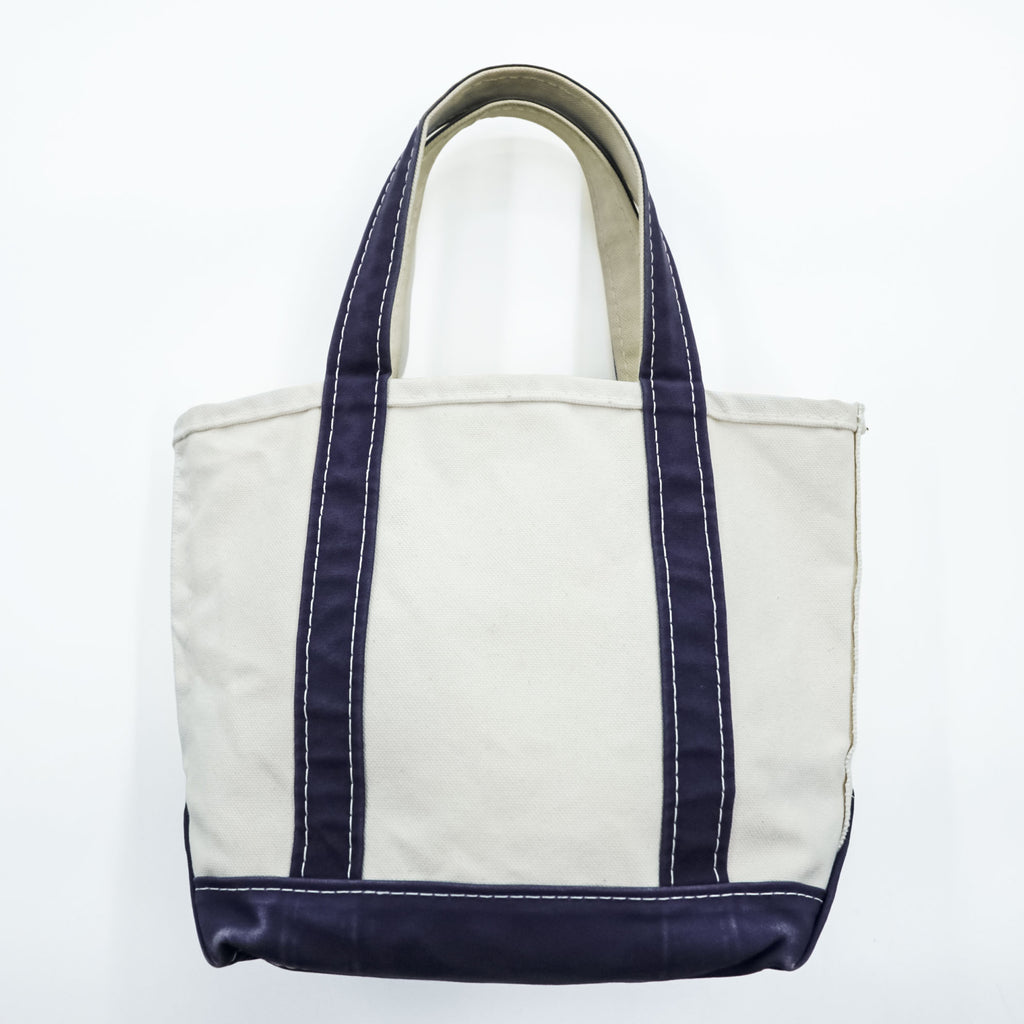 Vintage 90s 00s L.L.Bean Boat and Tote Small Natural Navy Canvas Bag Made in USA