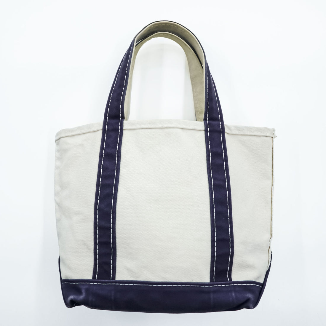 Vintage 90s 00s L.L.Bean Boat and Tote Small Natural Navy Canvas Bag Made in USA