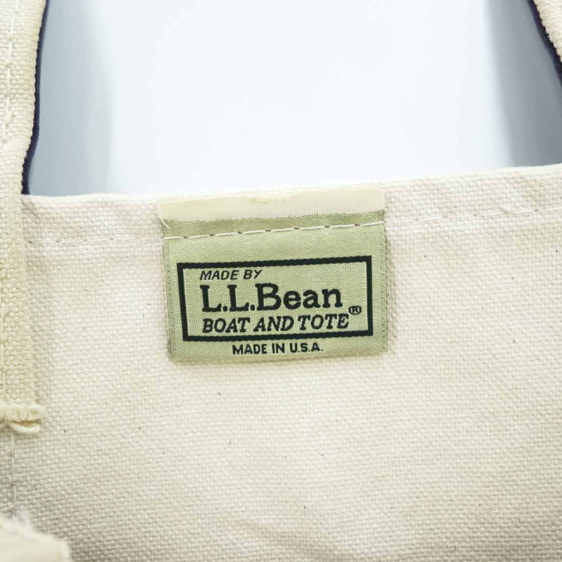 Vintage 90s 00s L.L.Bean Boat and Tote Small Natural Navy Canvas Bag Made in USA