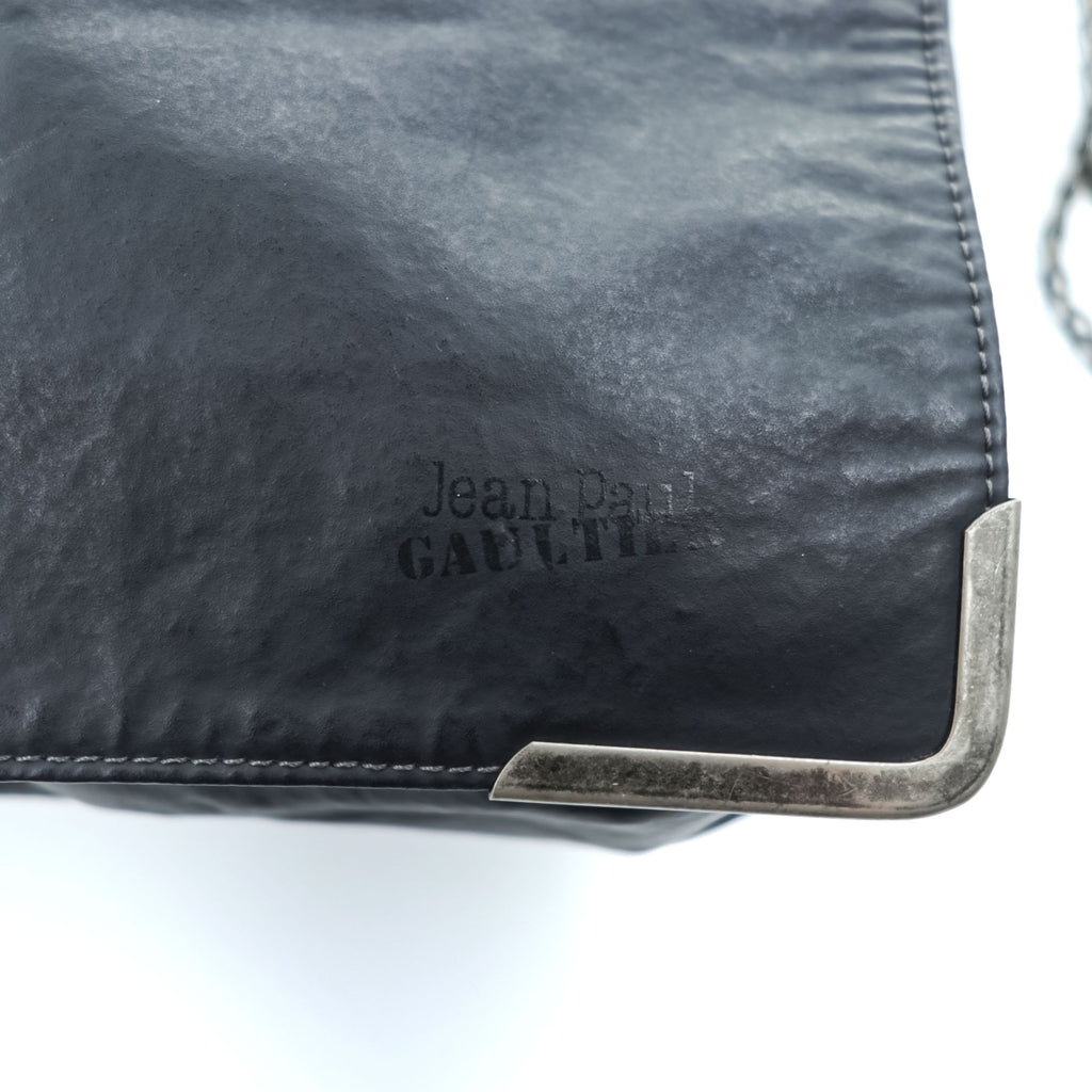 Jean Paul GAULTIER 90年代 ヴィンテージ フラップメッセンジャーバッグ コーティングナイロン ショルダーバッグ チェーンキー ブラック