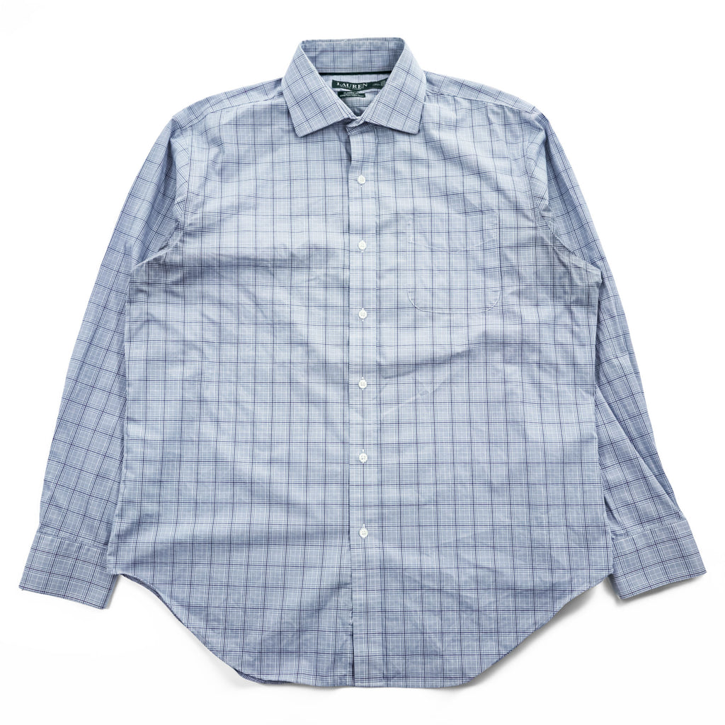 LAUREN RALPH LAUREN 長袖 ドレスシャツ L ブルー ストレッチ CLASSIC FIT チェック
