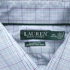 LAUREN RALPH LAUREN 長袖 ドレスシャツ L ブルー ストレッチ CLASSIC FIT チェック