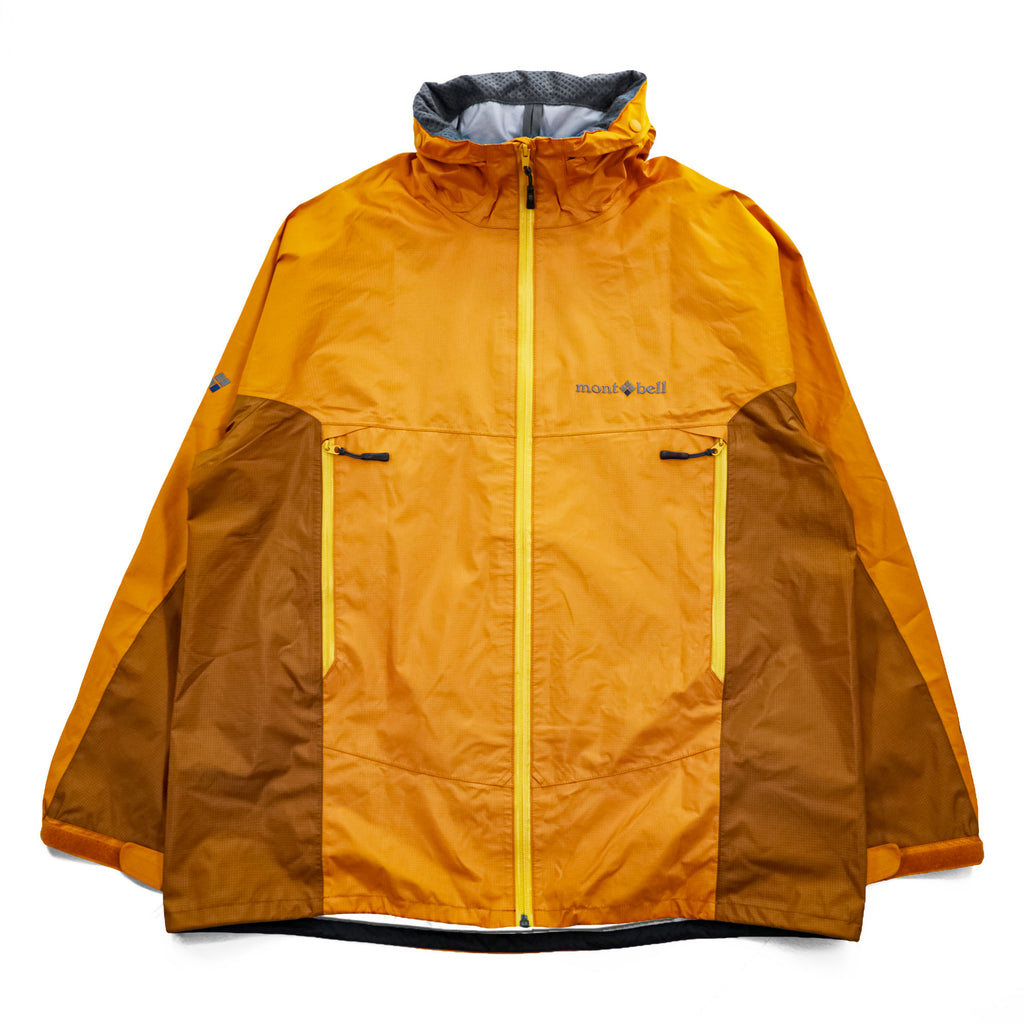 mont-bell ゴアテックス GORE-TEX 防水 マウンテンパーカー シェル レインジャケット L オレンジ ストームクルーザー ドローコード フード収納 1128256