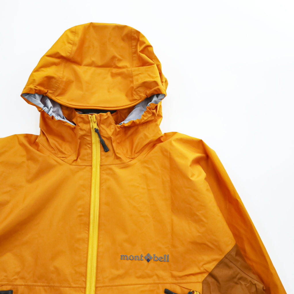mont-bell ゴアテックス GORE-TEX 防水 マウンテンパーカー シェル レインジャケット L オレンジ ストームクルーザー ドローコード フード収納 1128256
