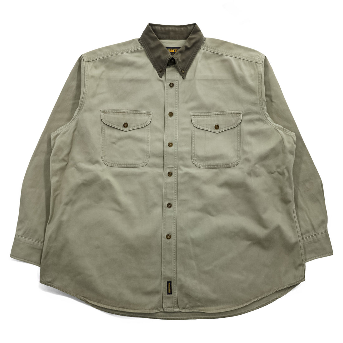Woolrich Hunting Long Sleeve Shirt, Button Puffer, Elbow Patch, XL, Beige Khaki, 6078
