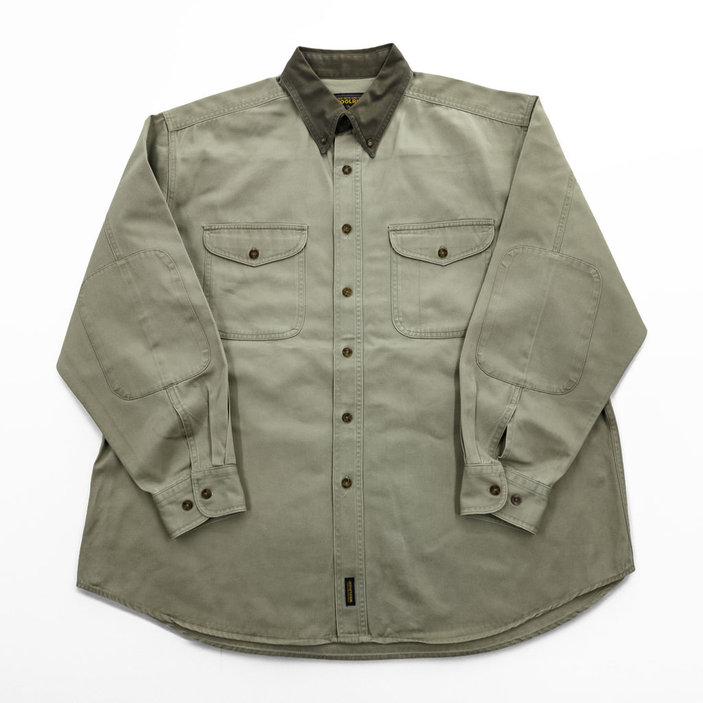 Woolrich Hunting Long Sleeve Shirt, Button Puffer, Elbow Patch, XL, Beige Khaki, 6078