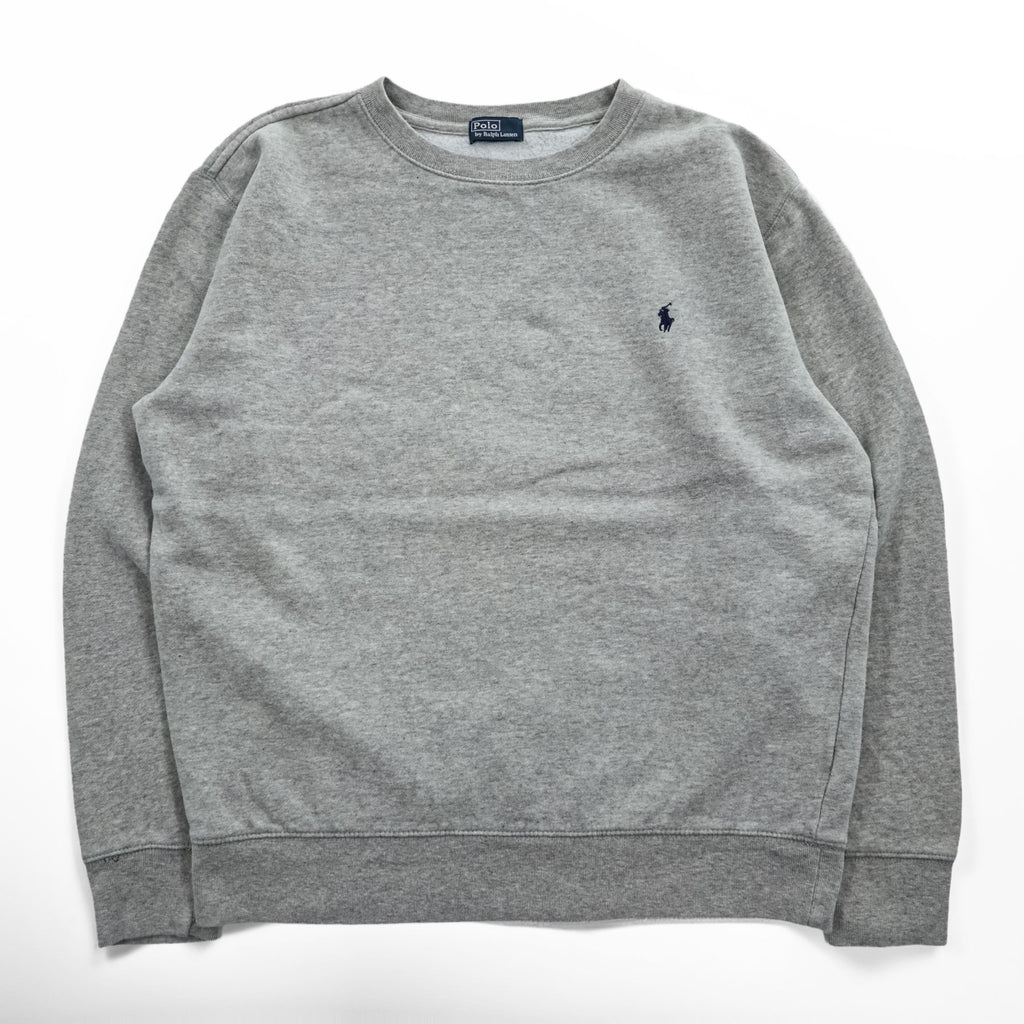 Polo Ralph Lauren 90s Vintage Sweatshirt Small Pony Embroidered Logo Brushed Lining Gray M