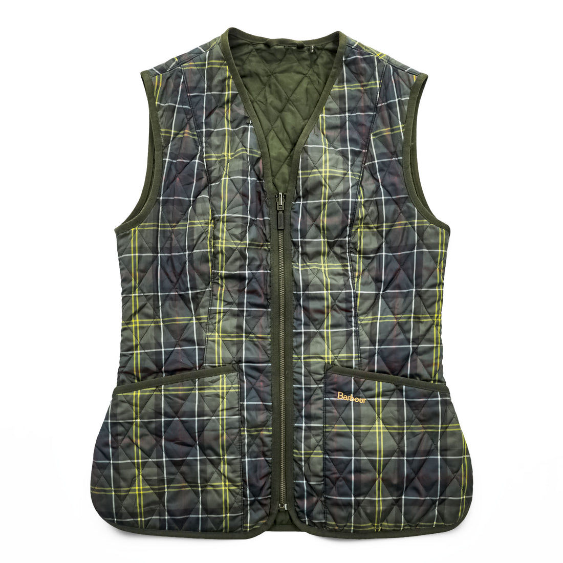 Barbour Vest M Khaki Green Checked Barbour Tartan Betty Quilted Liner LQU0327 TN11