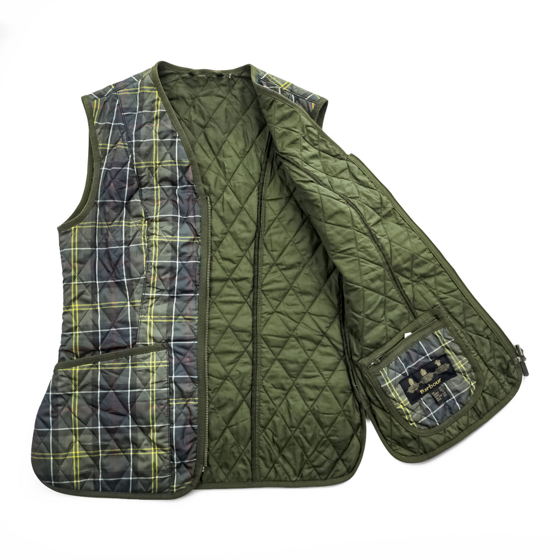 Barbour Vest M Khaki Green Checked Barbour Tartan Betty Quilted Liner LQU0327 TN11