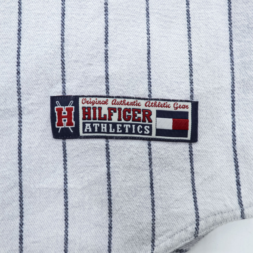 TOMMY HILFIGER 90年代 ヴィンテージ 半袖 ベースボールシャツ M グレー ストライプ 刺繍