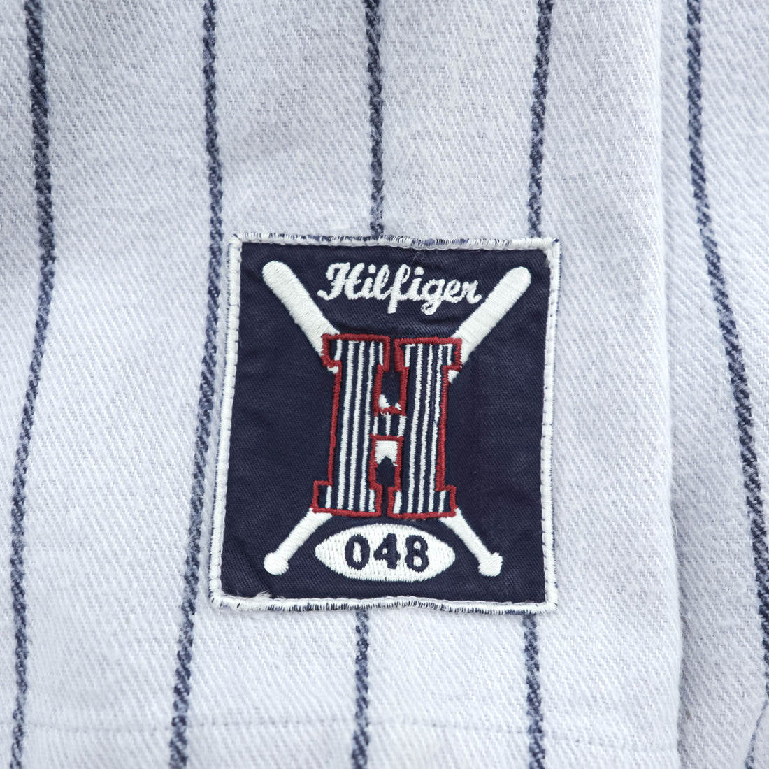 TOMMY HILFIGER 90年代 ヴィンテージ 半袖 ベースボールシャツ M グレー ストライプ 刺繍