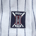 TOMMY HILFIGER 90年代 ヴィンテージ 半袖 ベースボールシャツ M グレー ストライプ 刺繍