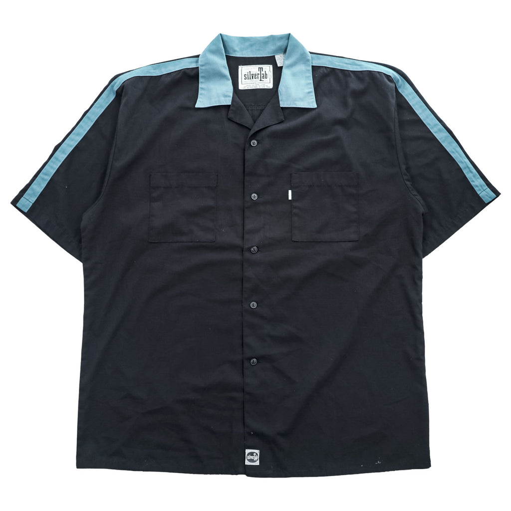 Levi's SILVER TAB 90年代 ヴィンテージ 半袖 ボーリングシャツ 開襟 オープンカラーシャツ L ブラック ブルー バックプリント ボックスシルエット