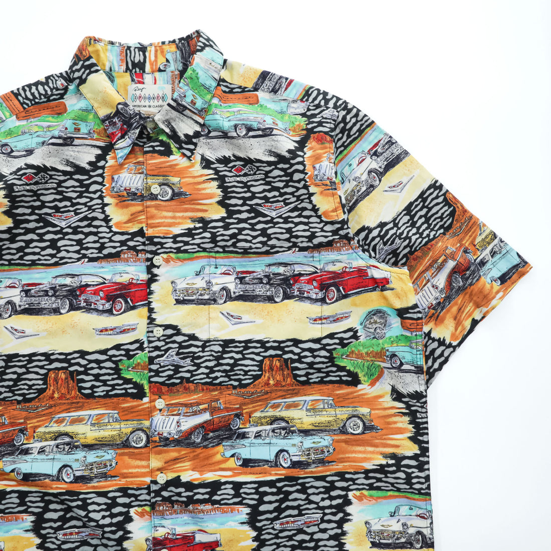 reyn spooner 90年代 ハワイ( USA )製 ヴィンテージ アロハシャツ L マルチカラー 総柄 AMERICAN CLASSICS クラシックカー