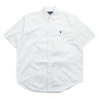 Vintage 90s Ralph Lauren BLAIRE White Oxford Short Sleeve Button Down Shirt L Pony