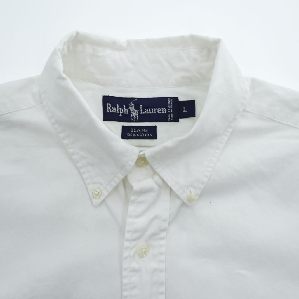 Vintage 90s Ralph Lauren BLAIRE White Oxford Short Sleeve Button Down Shirt L Pony