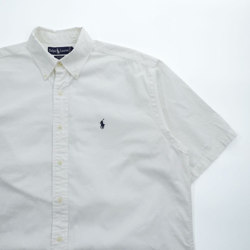 Vintage 90s Ralph Lauren BLAIRE White Oxford Short Sleeve Button Down Shirt L Pony