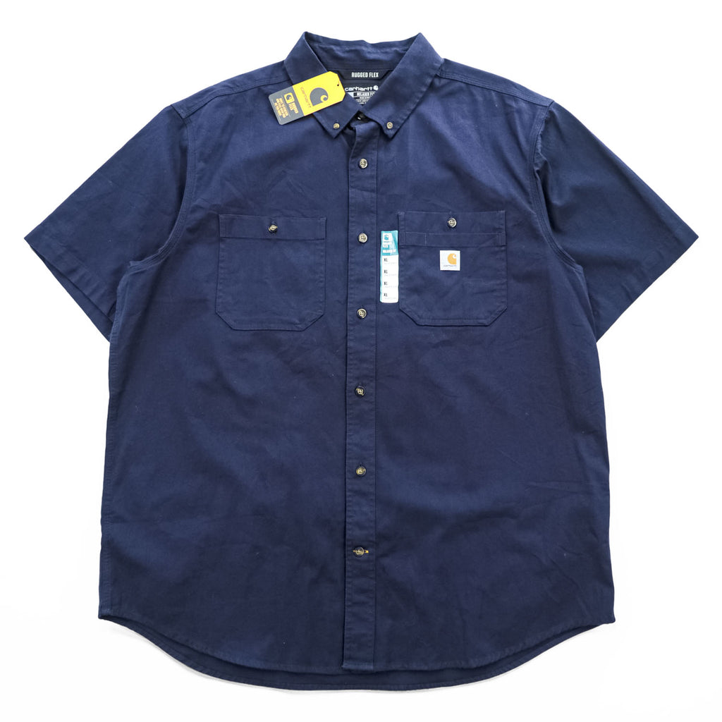 carhartt 半袖 ワークシャツ XL ネイビー キャンバス ストレッチ ビッグサイズ Rugged Flex Relaxed Fit Midweight Canvas S/S Shirt ボタンダウン TW3555-M 未使用品