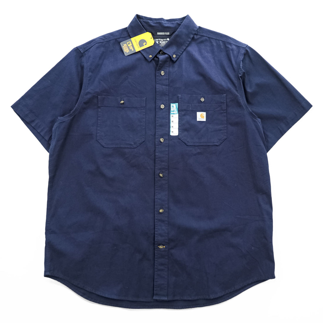 carhartt 半袖 ワークシャツ XL ネイビー キャンバス ストレッチ ビッグサイズ Rugged Flex Relaxed Fit Midweight Canvas S/S Shirt ボタンダウン TW3555-M 未使用品