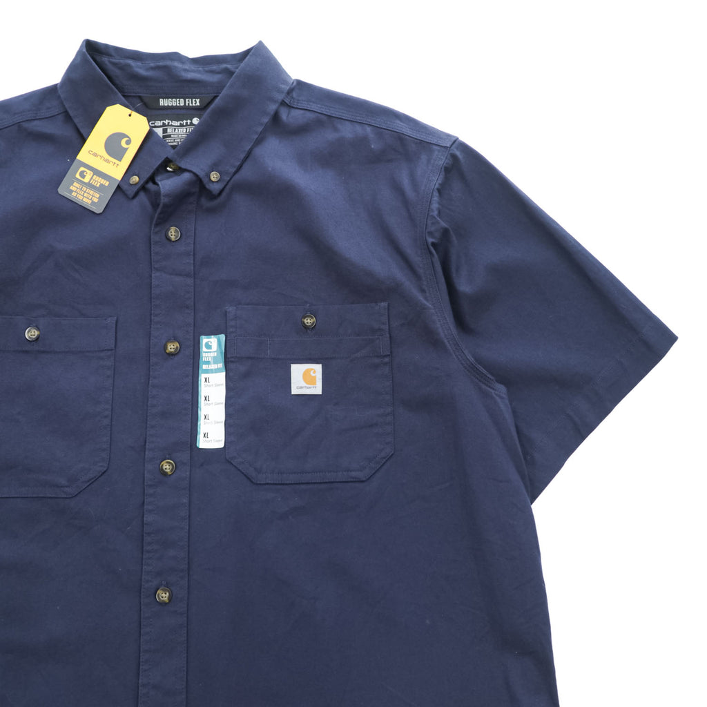 carhartt 半袖 ワークシャツ XL ネイビー キャンバス ストレッチ ビッグサイズ Rugged Flex Relaxed Fit Midweight Canvas S/S Shirt ボタンダウン TW3555-M 未使用品