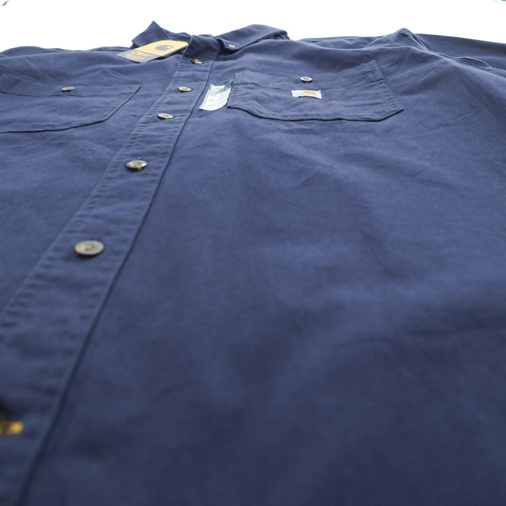 carhartt 半袖 ワークシャツ XL ネイビー キャンバス ストレッチ ビッグサイズ Rugged Flex Relaxed Fit Midweight Canvas S/S Shirt ボタンダウン TW3555-M 未使用品