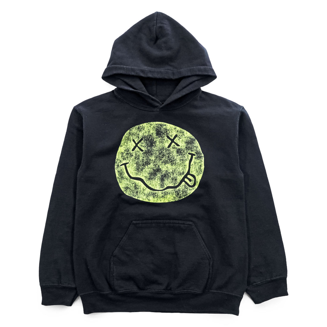 Nirvana I'm So Happy Smiley Face Band Hoodie Black S Sleeve Back Print