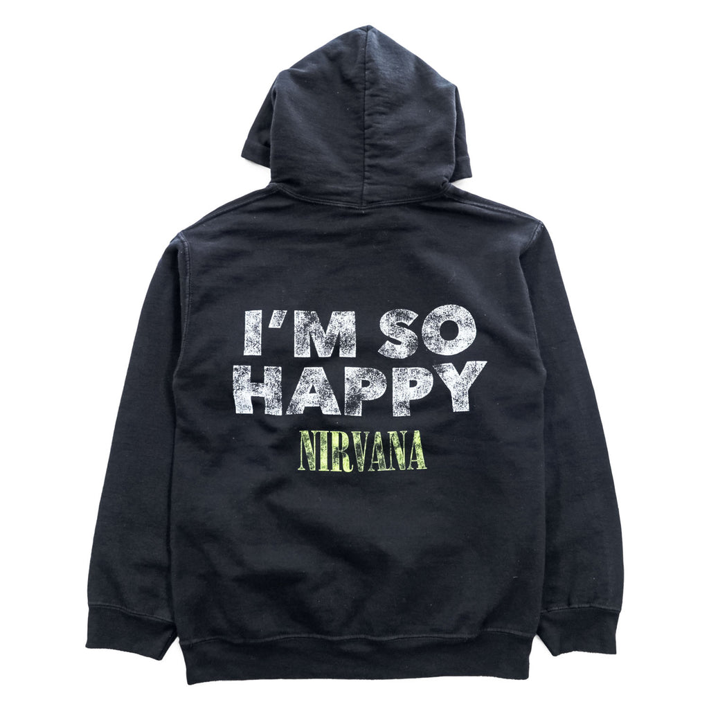 Nirvana I'm So Happy Smiley Face Band Hoodie Black S Sleeve Back Print