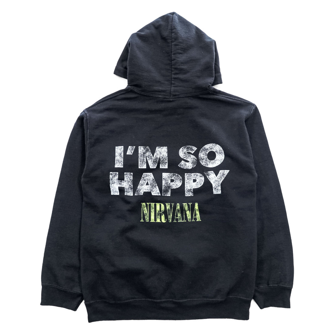 Nirvana I'm So Happy Smiley Face Band Hoodie Black S Sleeve Back Print