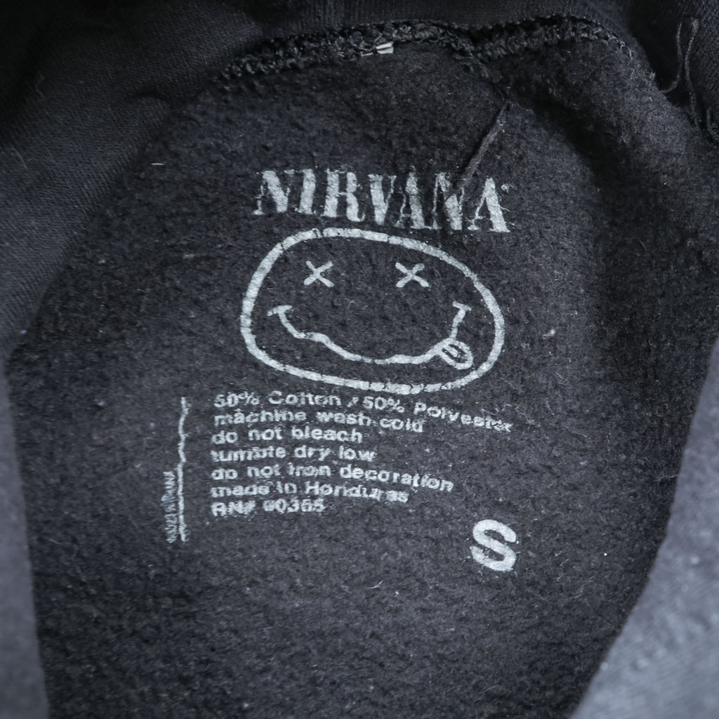 Nirvana I'm So Happy Smiley Face Band Hoodie Black S Sleeve Back Print