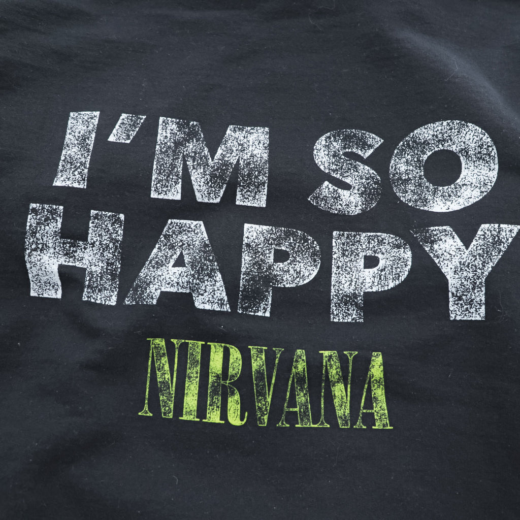 Nirvana I'm So Happy Smiley Face Band Hoodie Black S Sleeve Back Print