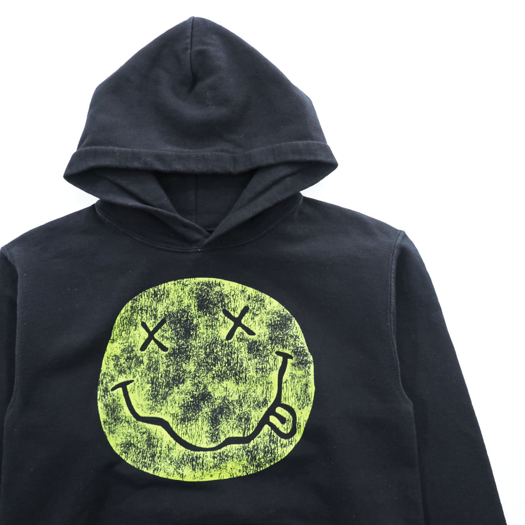 Nirvana I'm So Happy Smiley Face Band Hoodie Black S Sleeve Back Print