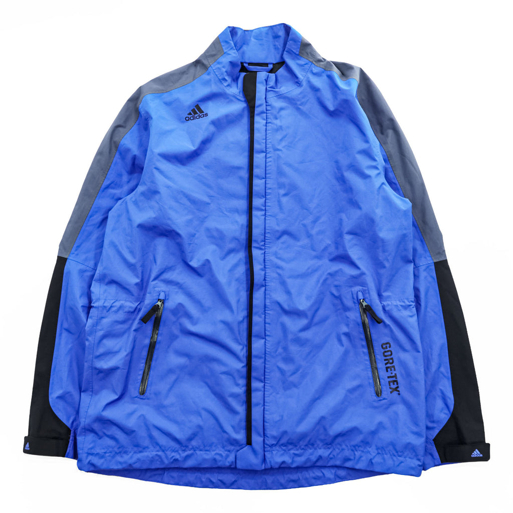 adidas ゴアテックス GORE-TEX 防水 シェルジャケット ジャージ M ブルー ダブルジップ ドローコード 止水ジップ