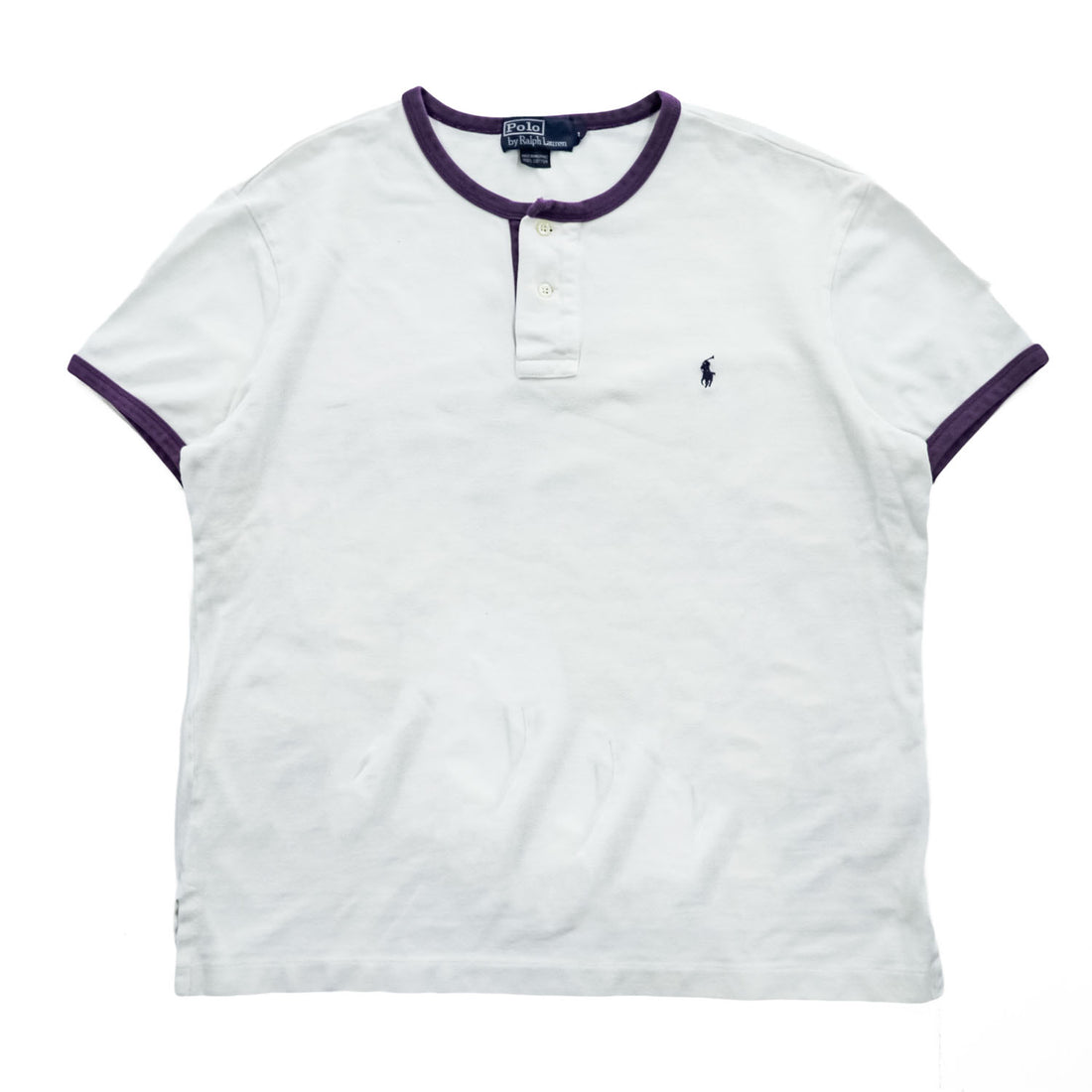 Polo Ralph Lauren 90年代 ヘンリーネック リンガー Tシャツ L ホワイト スモールポニー ロゴ 刺繍 鹿の子