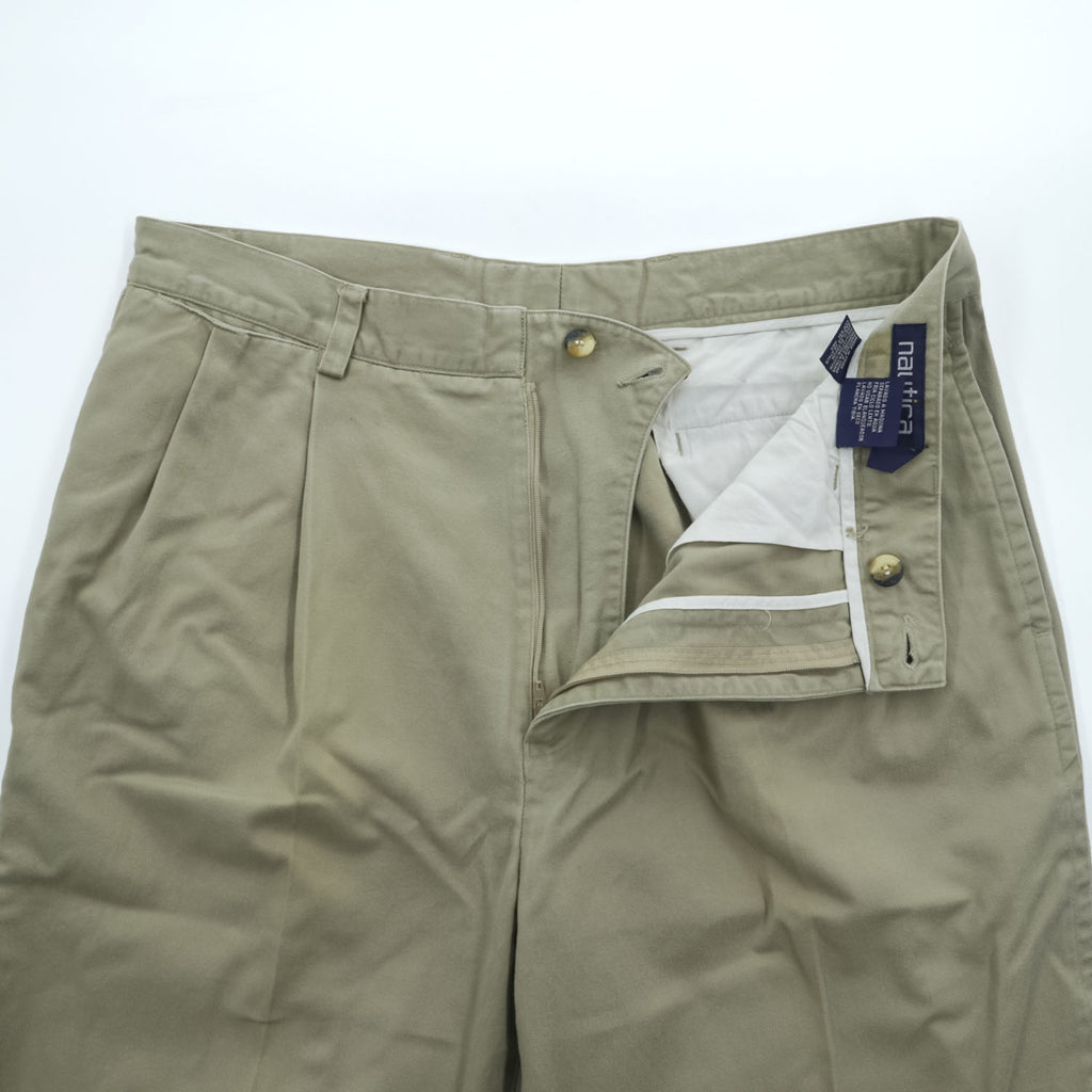 NAUTICA 90年代 ヴィンテージ 2タック ワイド チノパンツ L ベージュ プリーツ ダブルカフス