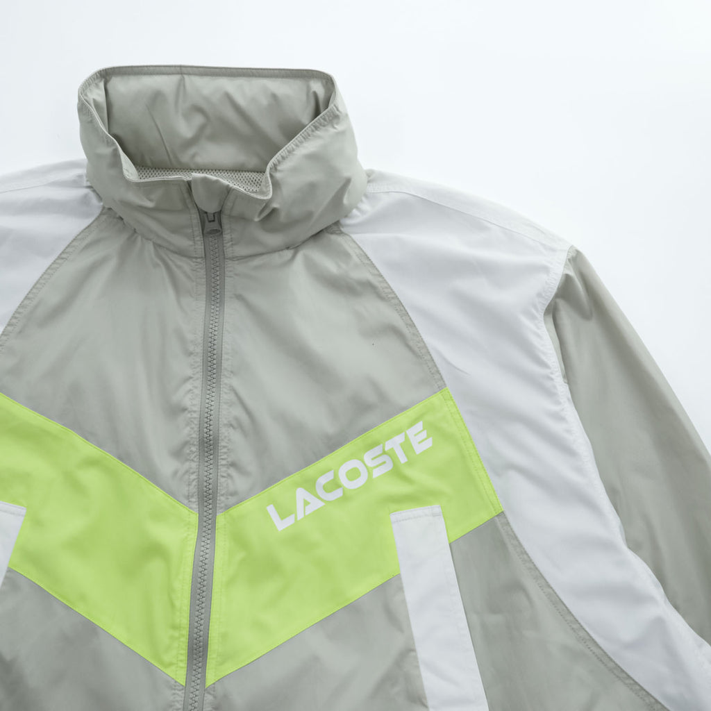 LACOSTE SPORT カラーブロック フーデッド ウインドブレーカー XL イエロー グレー メッシュ ドローコード フード収納式 BF1567 未使用品