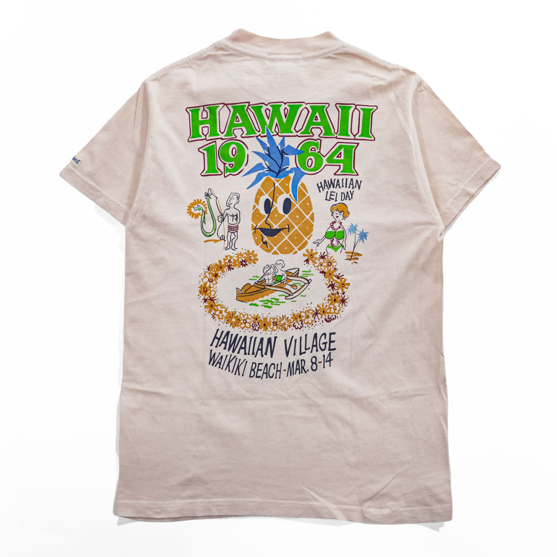 Sun Surf Hawaii 1964 Hawaiian Village Waikiki Graphic T-Shirt Pink Small USA