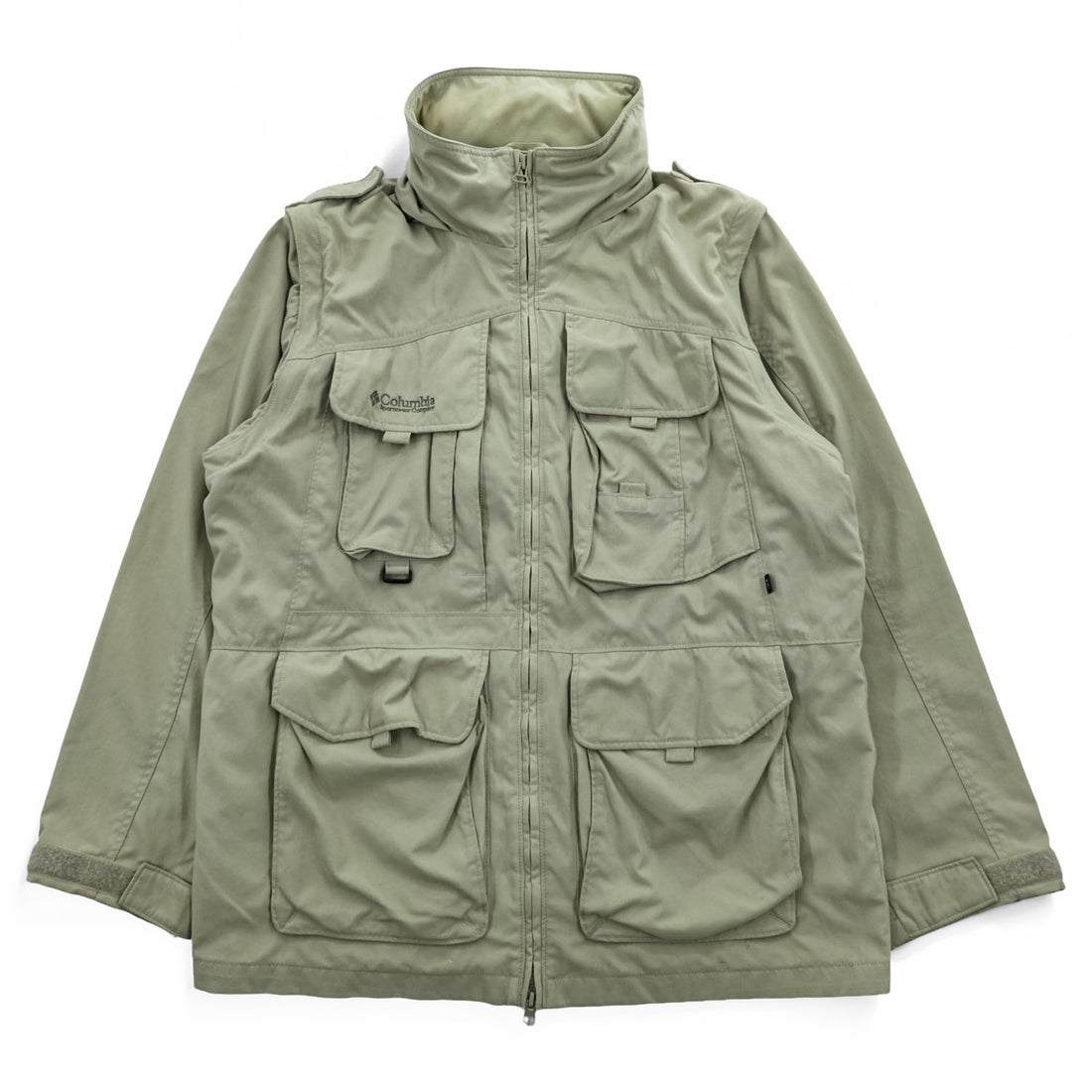 Vintage 90s Columbia PFG 2-Way Convertible Fishing Jacket Vest Hood M Beige