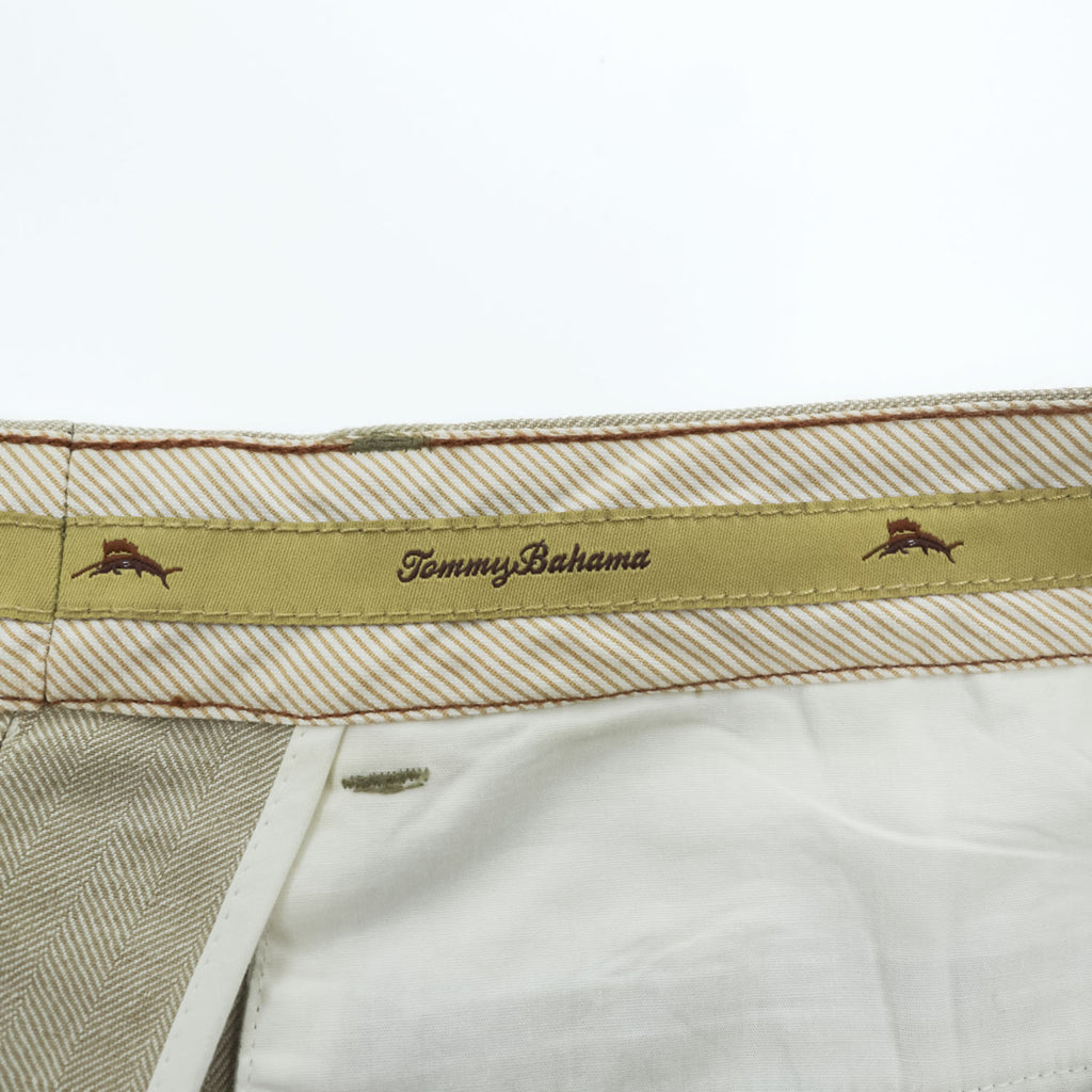 VINTAGE TOMMY BAHAMA L Beige Herringbone 2-Tuck Slacks
