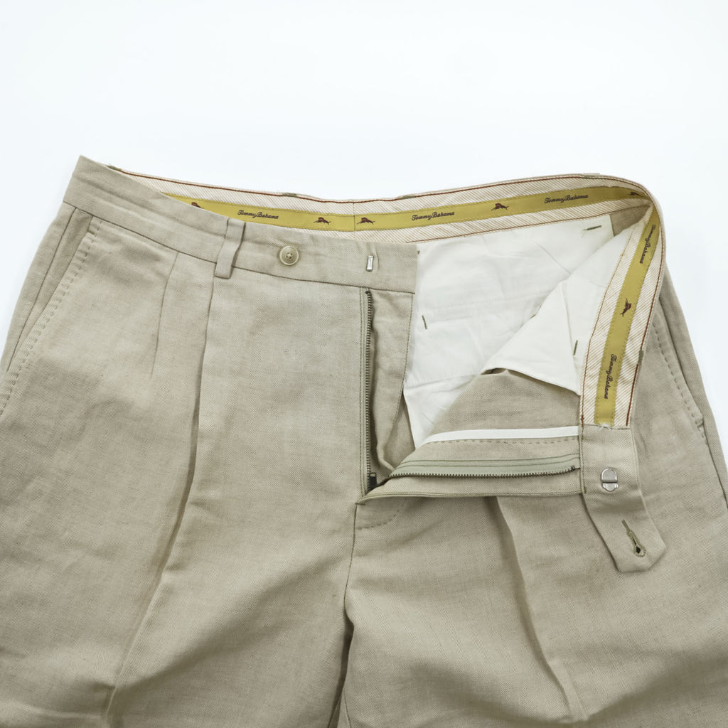VINTAGE TOMMY BAHAMA L Beige Herringbone 2-Tuck Slacks