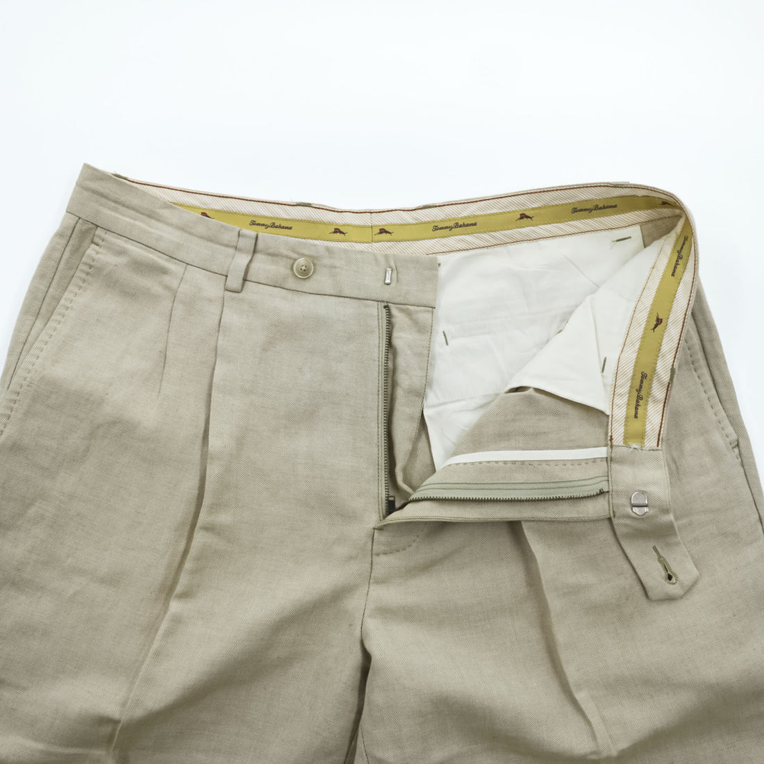 VINTAGE TOMMY BAHAMA L Beige Herringbone 2-Tuck Slacks