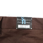 STEVE HARVEY リネン100% ワイド タック スラックス パンツ XL ブラウン プリーツ ダブルカフス Celebrity Edition 未使用品