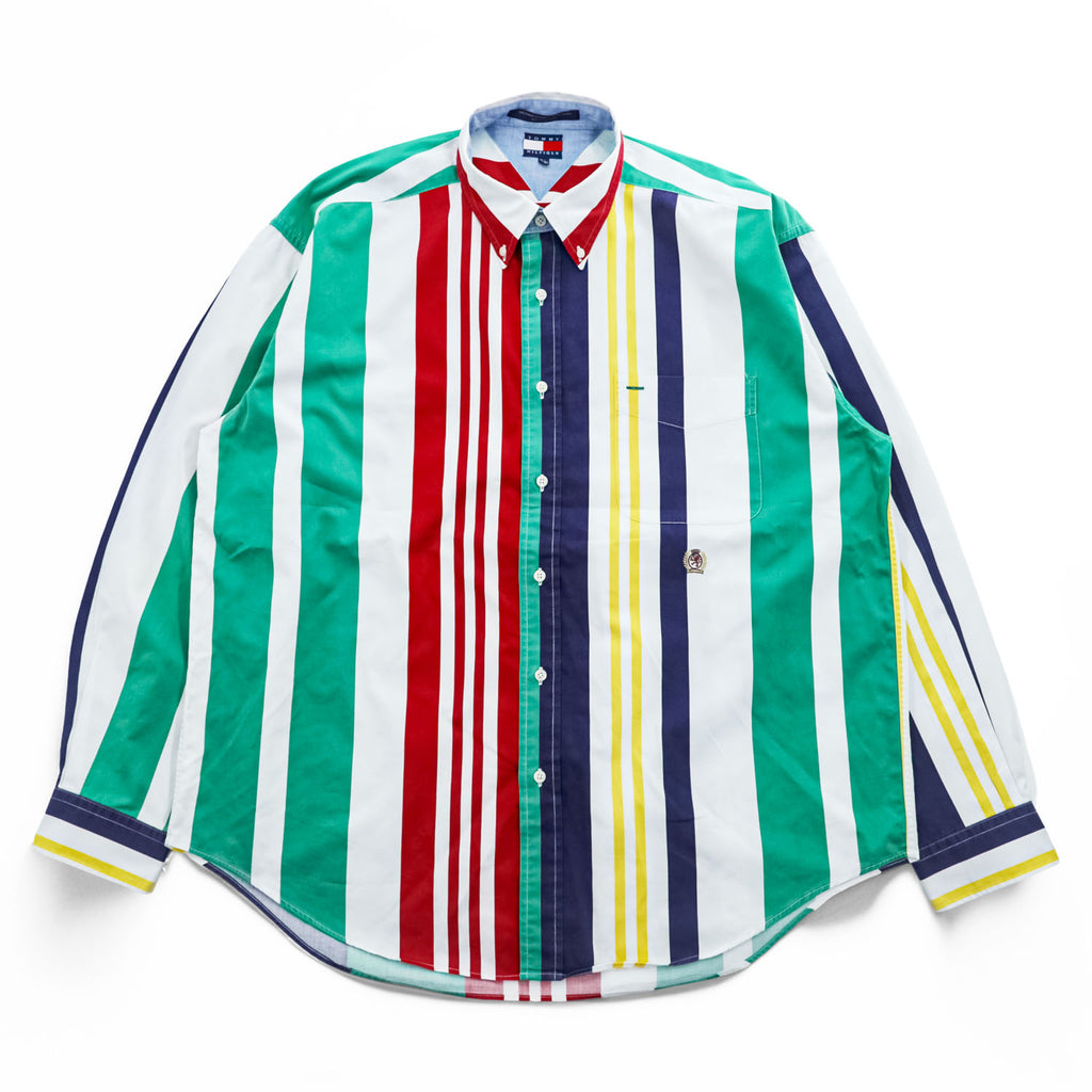 TOMMY HILFIGER 90年代 ヴィンテージ 長袖 シャツ XL マルチカラー ストライプ ボタンダウン