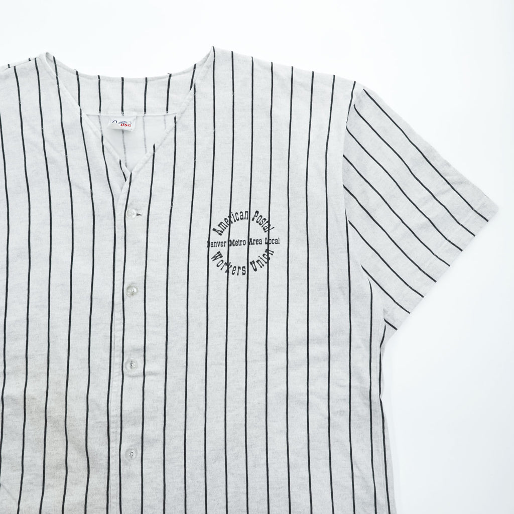 90s Vintage Baseball Jersey Quitman ベースボールシャツ 半袖シャツ XL グレー ストライプ  USA製 90年代