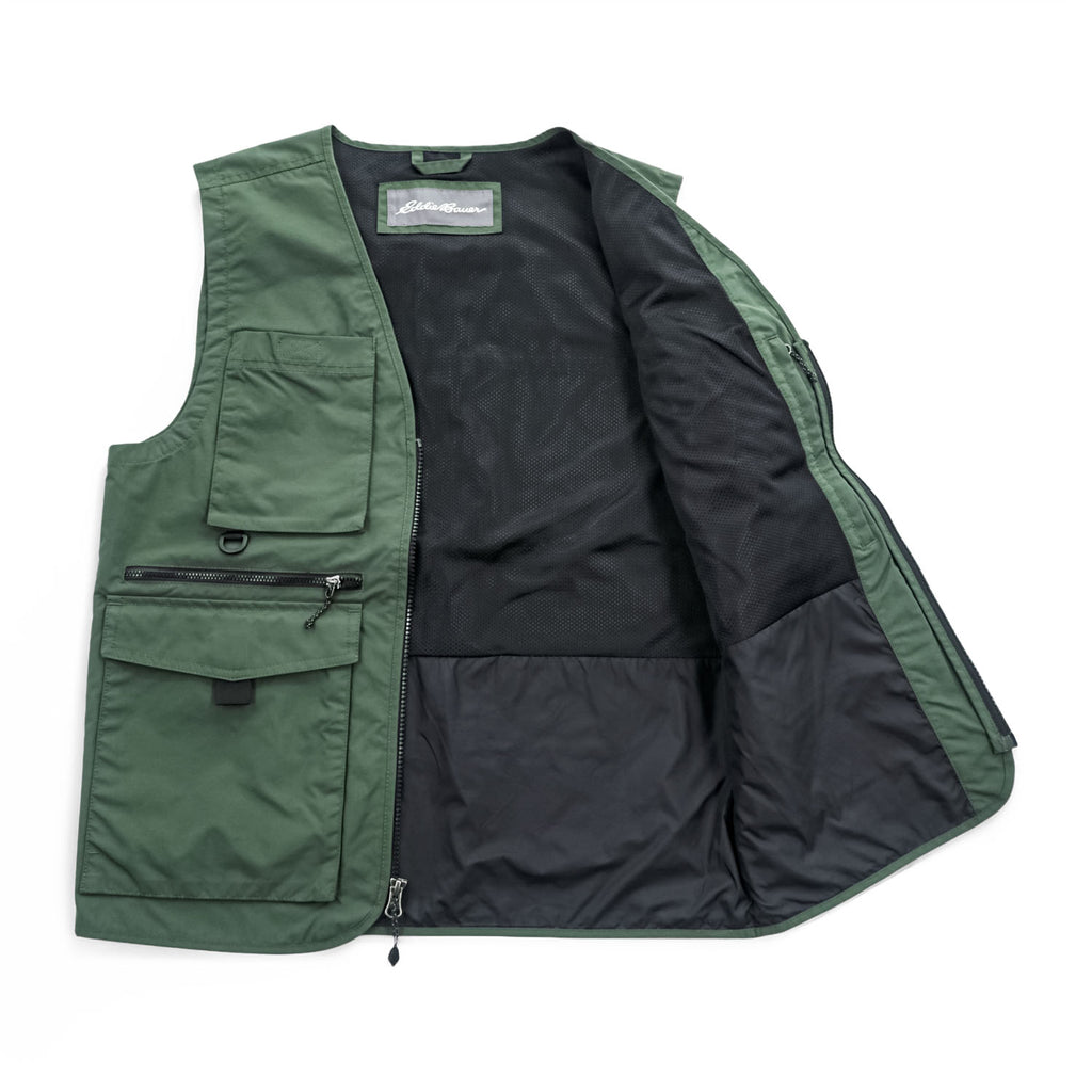 Eddie Bauer ナイロン マルチポケット フィッシングベスト M カーキ グリーン メッシュ 11012343