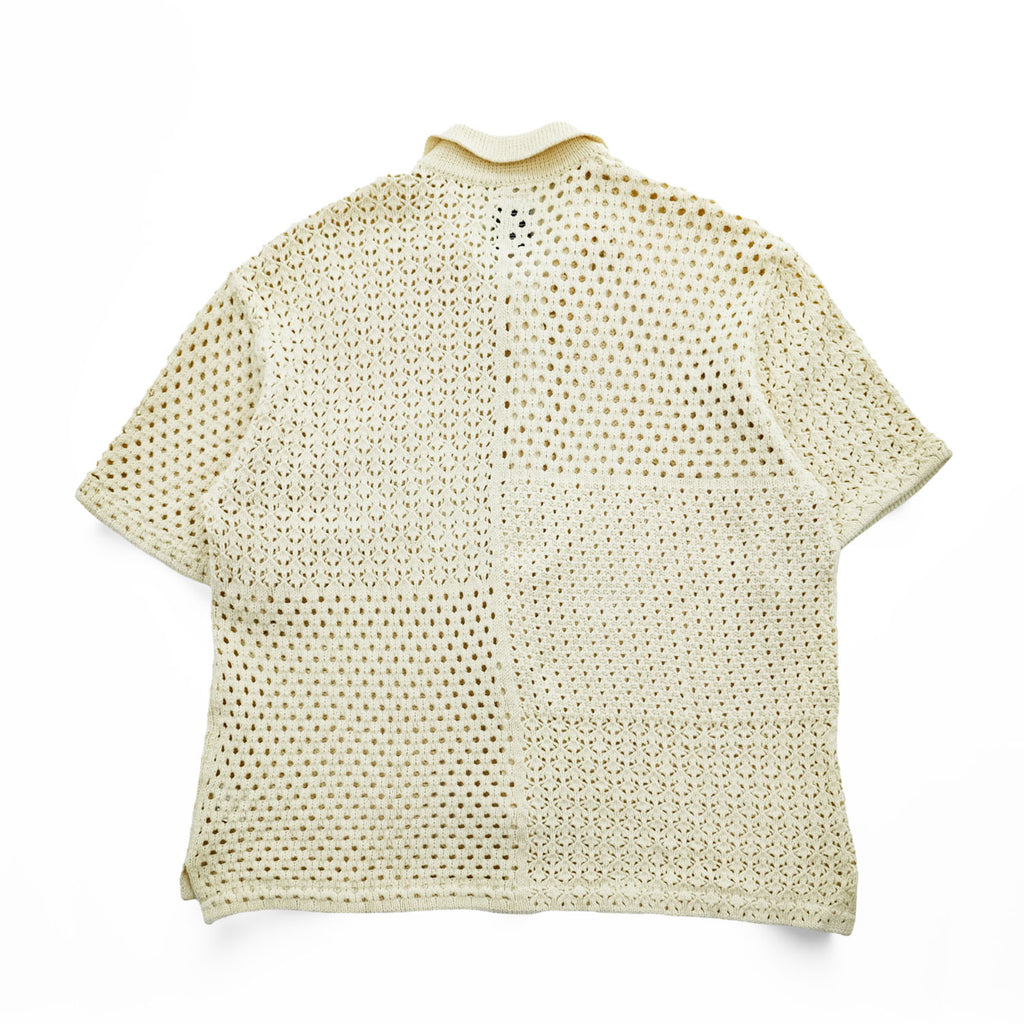 FACCIES 半袖 メッシュシャツ パッチワーク クロシェニット M ベージュ Re / C Mesh Pw Sh F23S07001 日本製 STUDIOUS取扱い