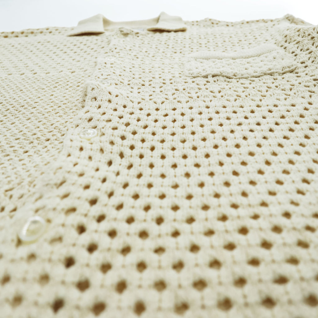 FACCIES 半袖 メッシュシャツ パッチワーク クロシェニット M ベージュ Re / C Mesh Pw Sh F23S07001 日本製 STUDIOUS取扱い
